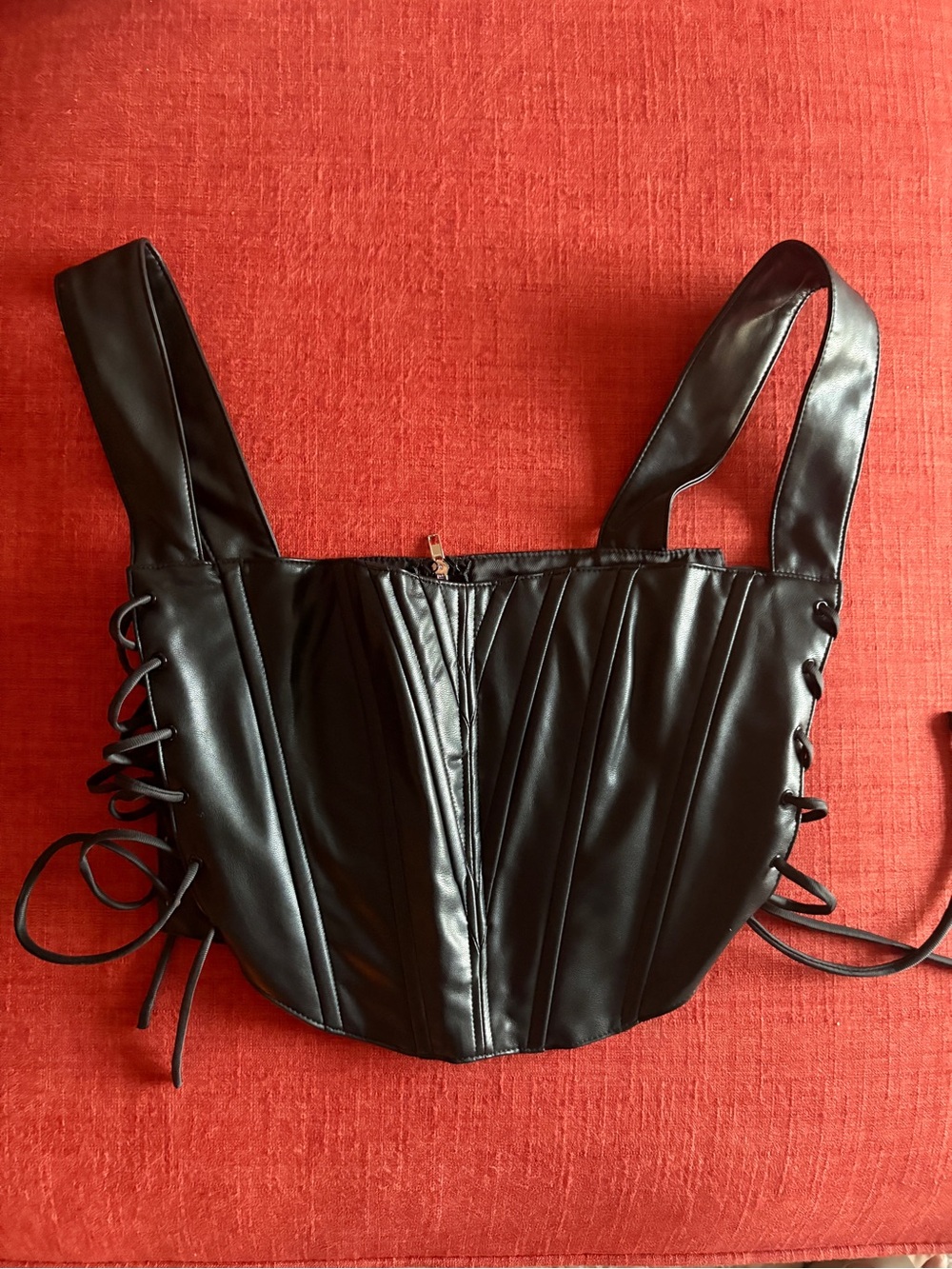 Black Lace-Up Leather Corset Top